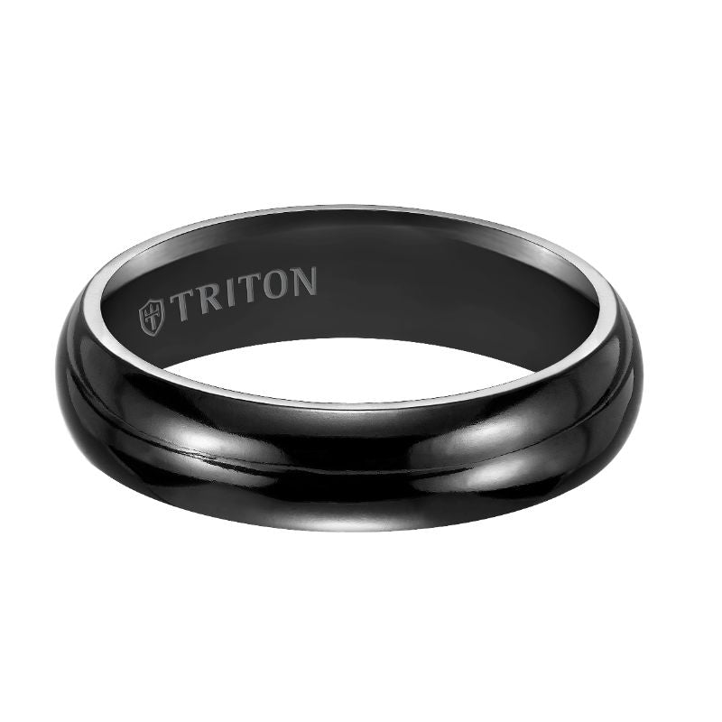 Triton Bevel Edge Dome Black Satin Center Wedding Band