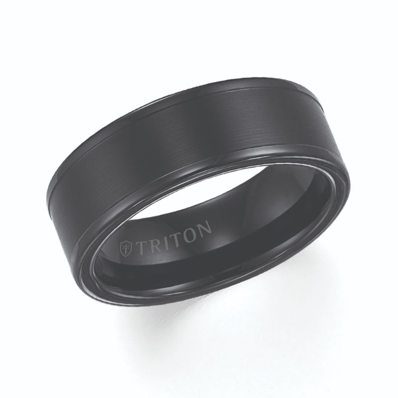 Triton Roll Edge Satin Finish Flat Center Wedding Band