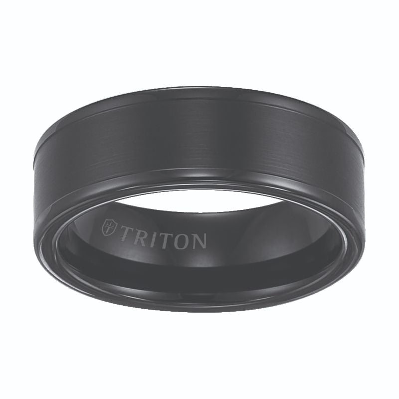 Triton Roll Edge Satin Finish Flat Center Wedding Band