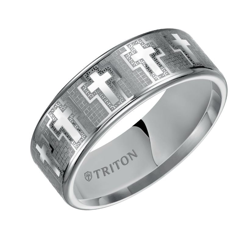 Triton Laser Finish Roll Edge Contemporary Wedding Band