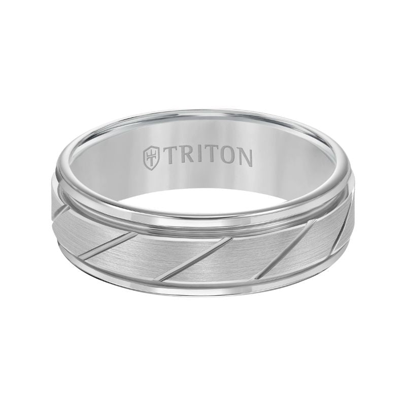 Triton Round Edge Diagonal Cut Center Wedding Band