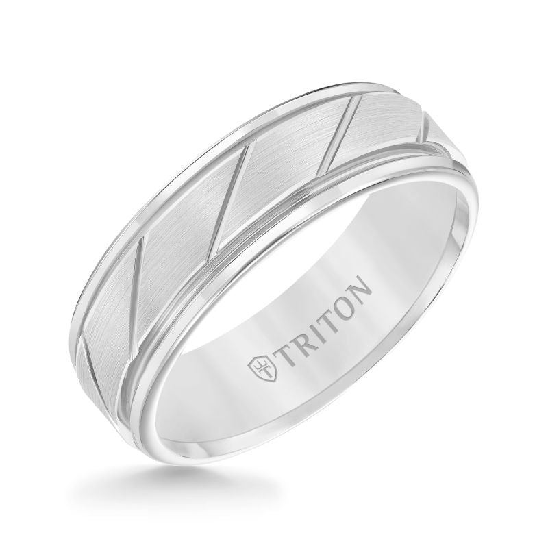 Triton Round Edge Diagonal Cut Center Wedding Band