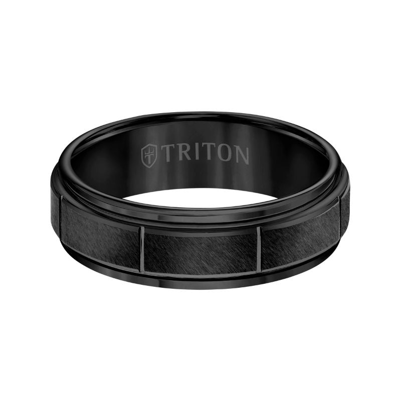 Triton Step Edge Vertical Cut Center Wedding Band