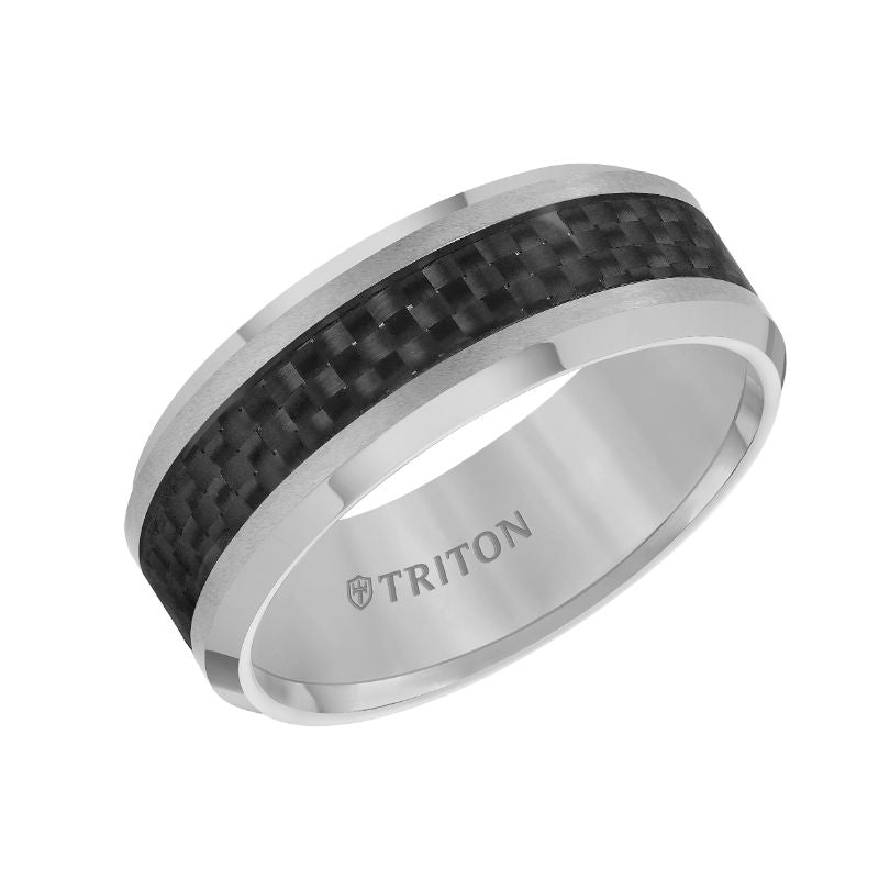 Triton Bevel Edge Black Cabon Fiber Center Wedding Band