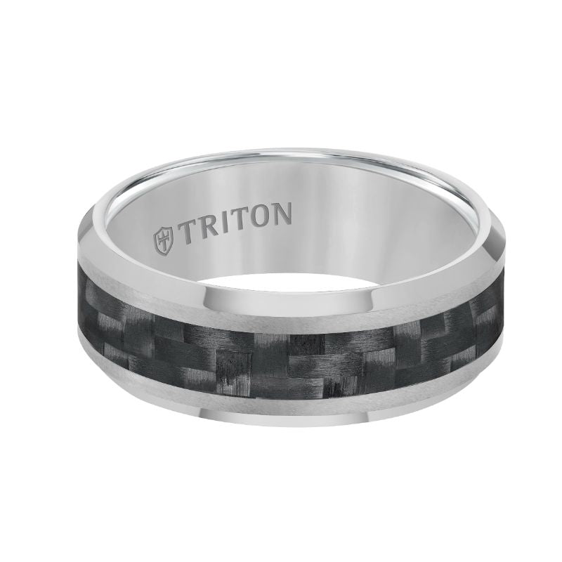 Triton Bevel Edge Black Cabon Fiber Center Wedding Band