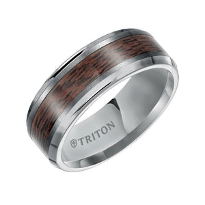 Triton Bevel Edge Wood Finish Contemporary Wedding Band