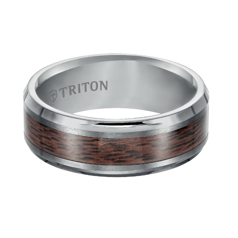 Triton Bevel Edge Wood Finish Contemporary Wedding Band