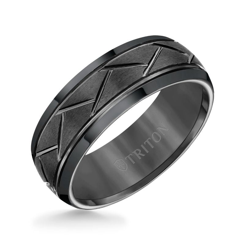 Triton Bevel Edge Domed Diagonal Cuts Wedding Band