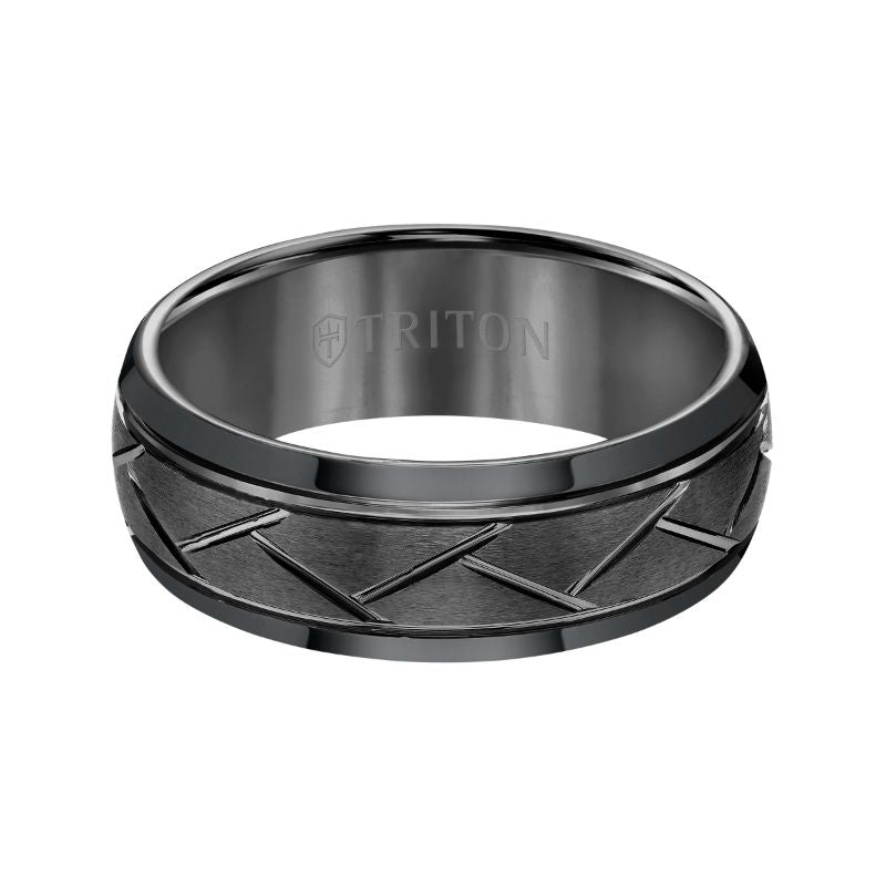 Triton Bevel Edge Domed Diagonal Cuts Wedding Band