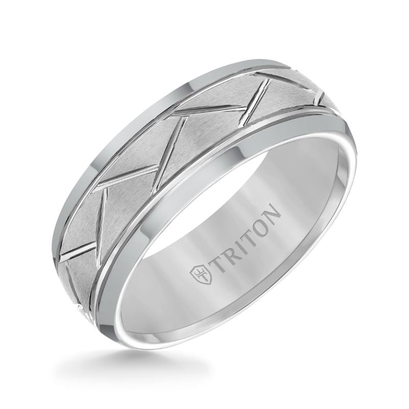 Triton Bevel Edge Domed Diagonal Cuts Wedding Band
