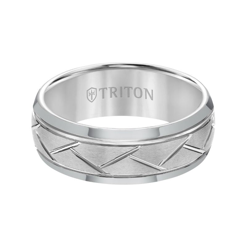 Triton Bevel Edge Domed Diagonal Cuts Wedding Band