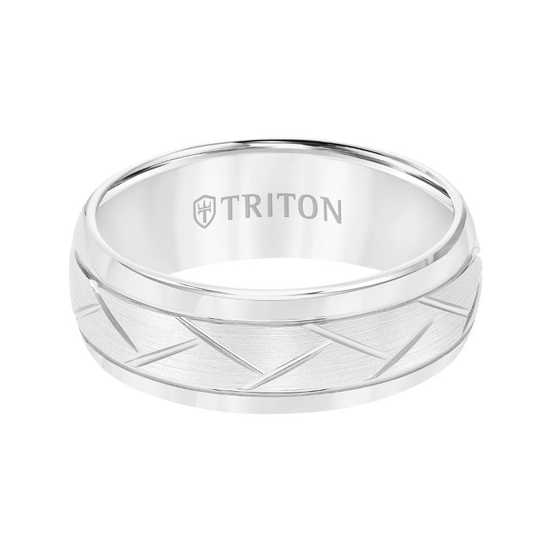 Triton Bevel Edge Domed Diagonal Cuts Wedding Band