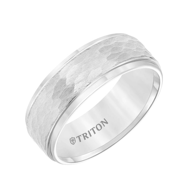 Triton Step Edge Hammered Center Wedding Band