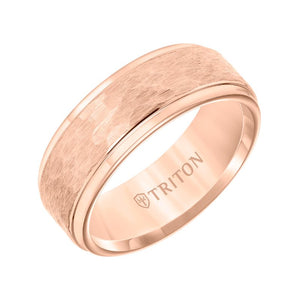 Triton Step Edge Hammered Center Wedding Band