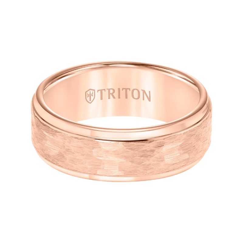 Triton Step Edge Hammered Center Wedding Band