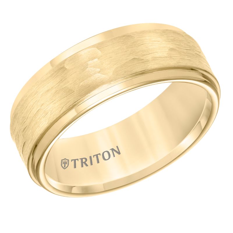 Triton Step Edge Hammered Center Wedding Band