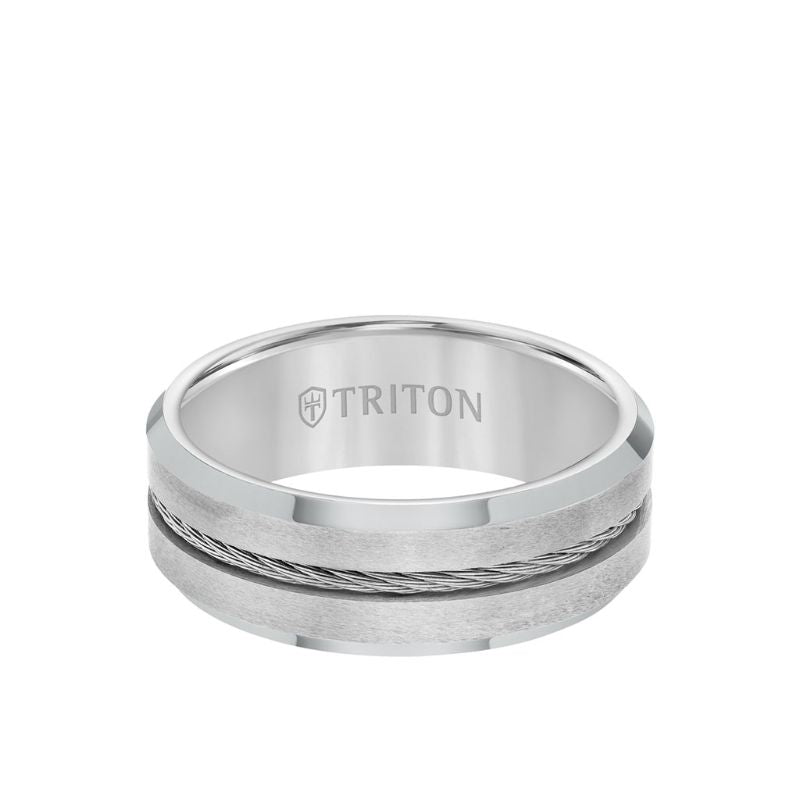 Triton Bevel Edge Steel Cable Center Wedding Band