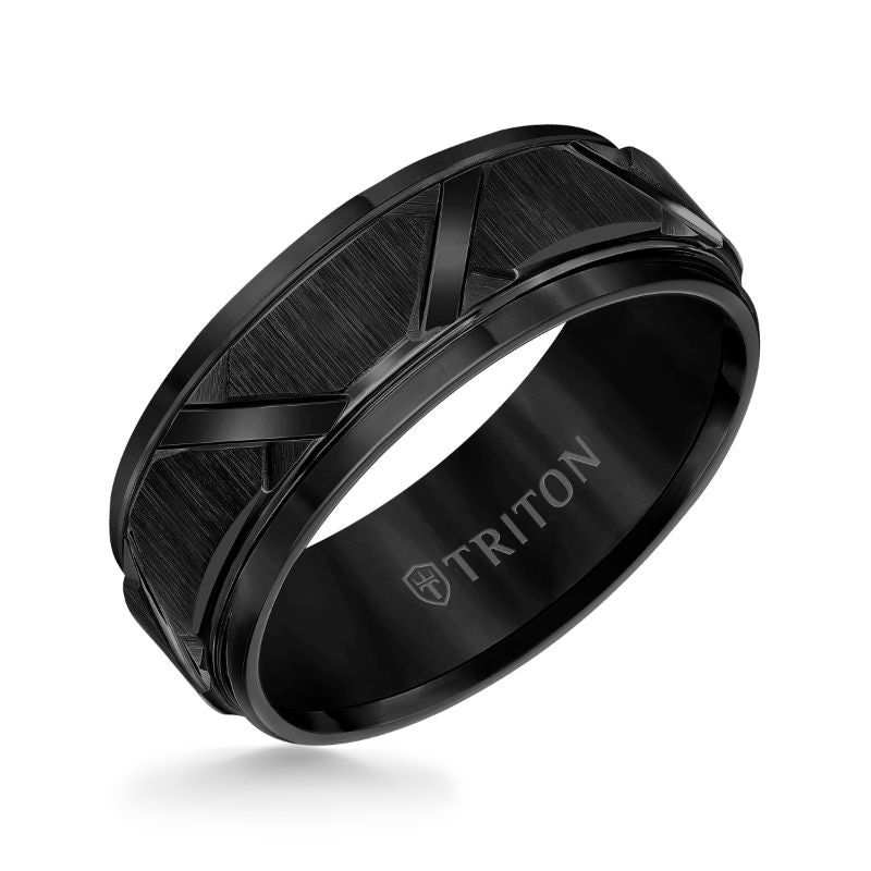 Triton Step Edge Domed Wire Brush Center Wedding Band