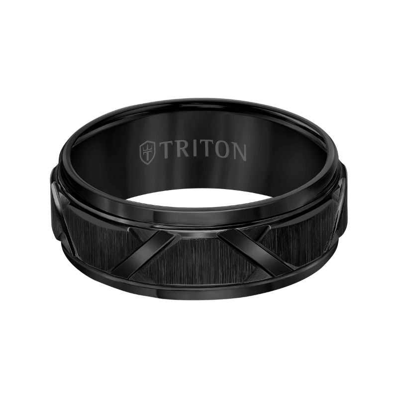 Triton Step Edge Domed Wire Brush Center Wedding Band