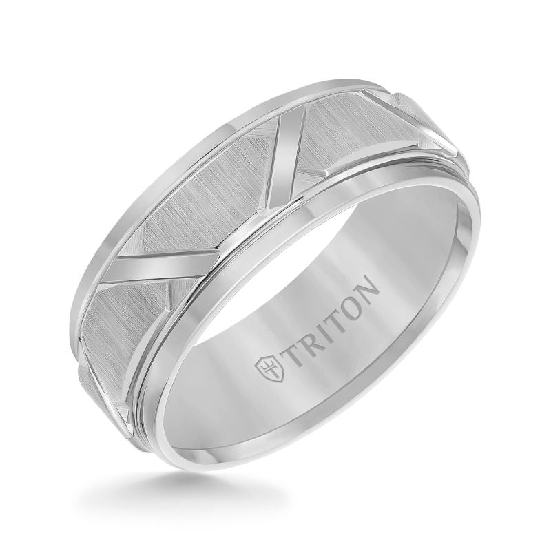 Triton Step Edge Domed Wire Brush Center Wedding Band