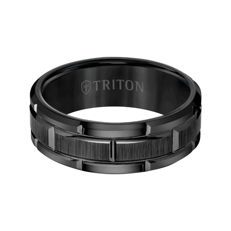 Triton Flat Edge Brick Pattern Center Wedding Band