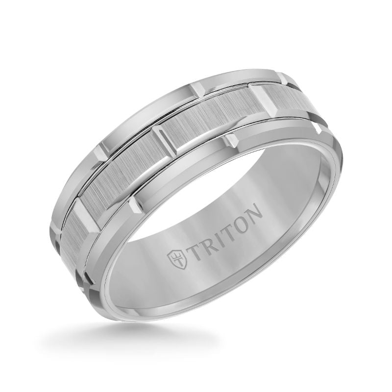 Triton Flat Edge Brick Pattern Center Wedding Band