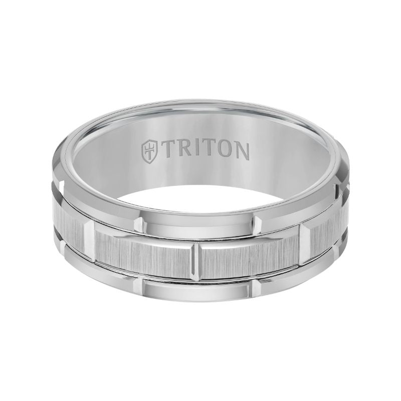 Triton Flat Edge Brick Pattern Center Wedding Band