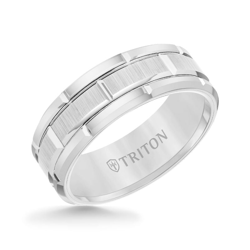 Triton Flat Edge Brick Pattern Center Wedding Band