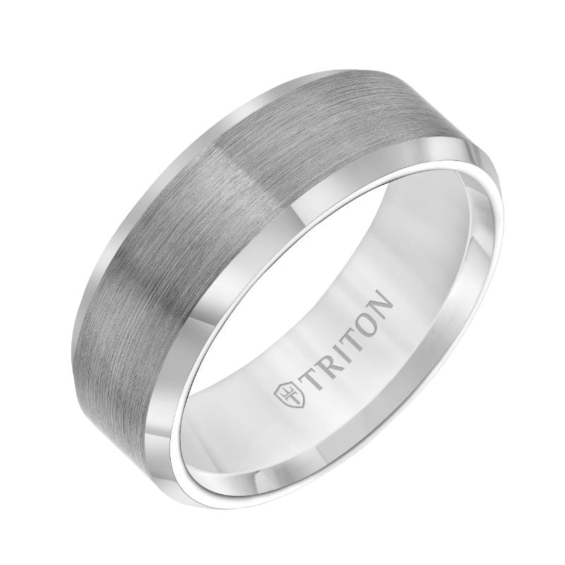 Triton Bevel Edge Satin Center Contemporary Wedding Band