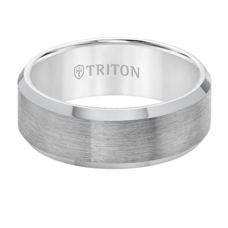 Triton Bevel Edge Satin Center Contemporary Wedding Band