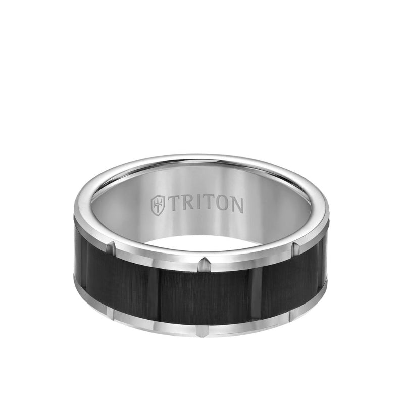 Triton Bevel Edge Brick Pattern Center Wedding Band