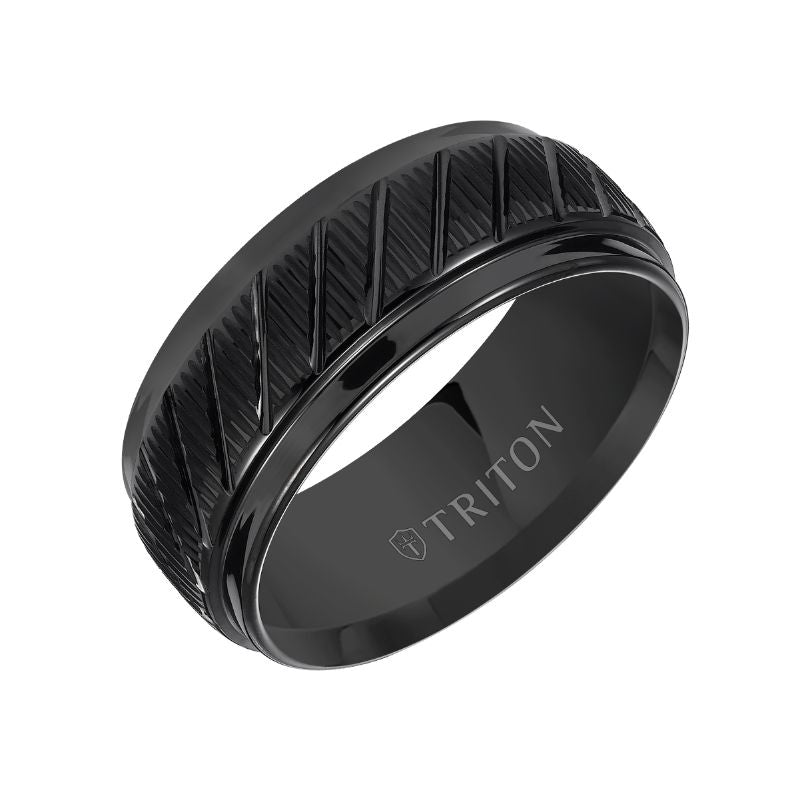 Triton Step Edge Diagonal Cut Contemporary Wedding Band