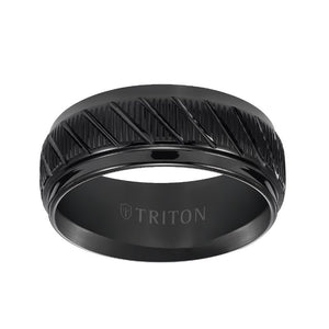 Triton Step Edge Diagonal Cut Contemporary Wedding Band