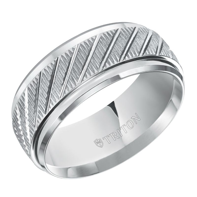 Triton Step Edge Diagonal Cut Contemporary Wedding Band