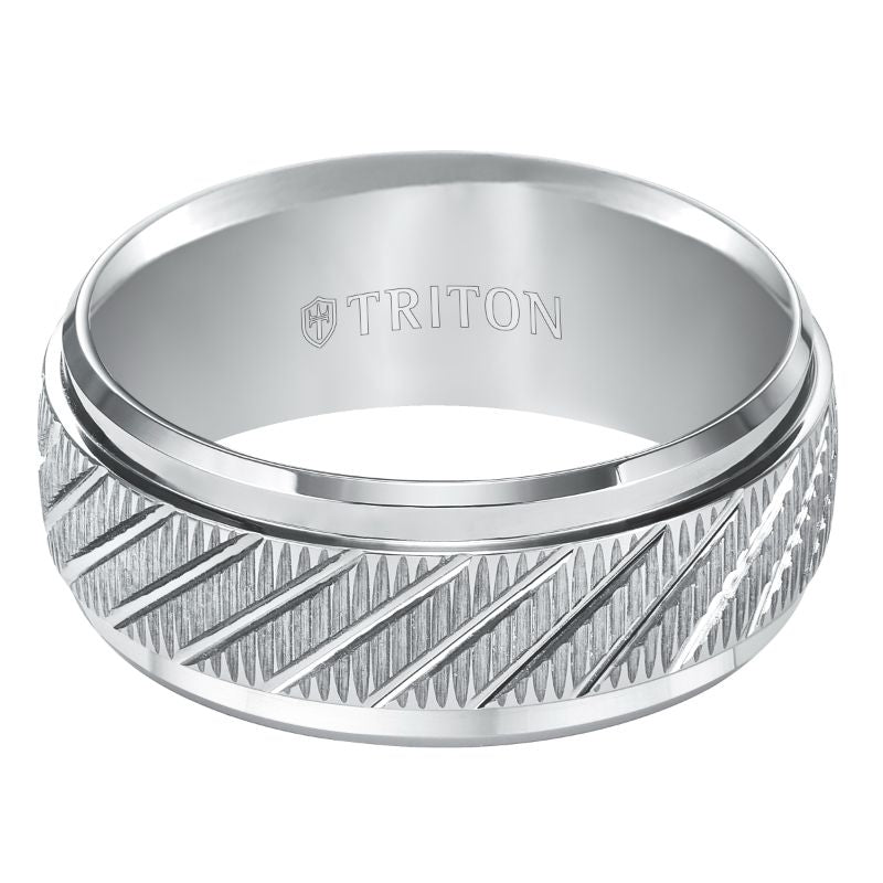 Triton Step Edge Diagonal Cut Contemporary Wedding Band