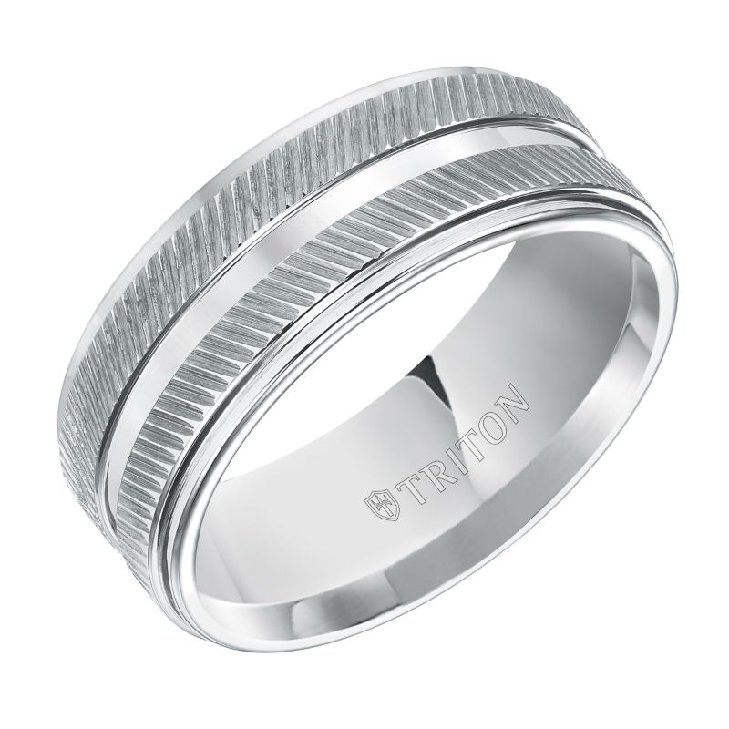 Triton Step Edge Diagonal Cut Contemporary Wedding Band