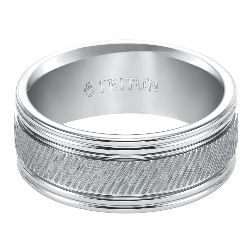 Triton Bright Finish Diagonal Cut Wedding Band