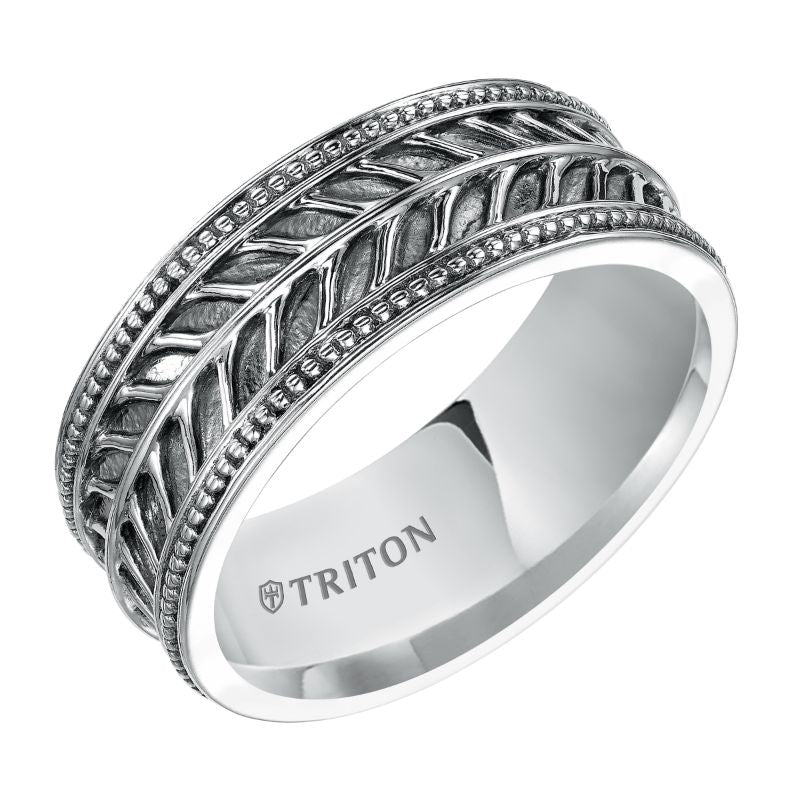 Triton Center Recessed Pattern Contemporary Wedding Band