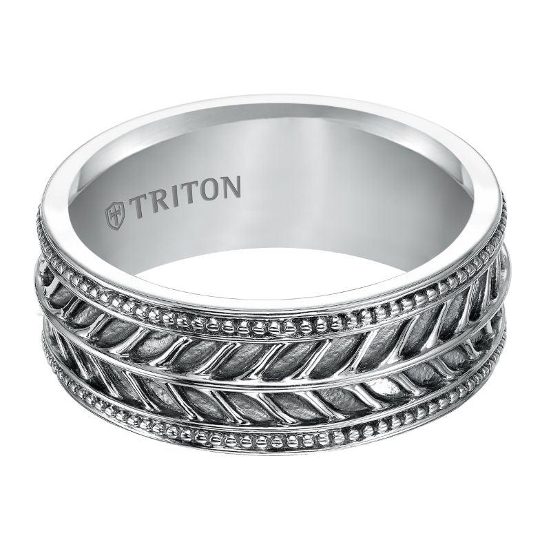 Triton Center Recessed Pattern Contemporary Wedding Band