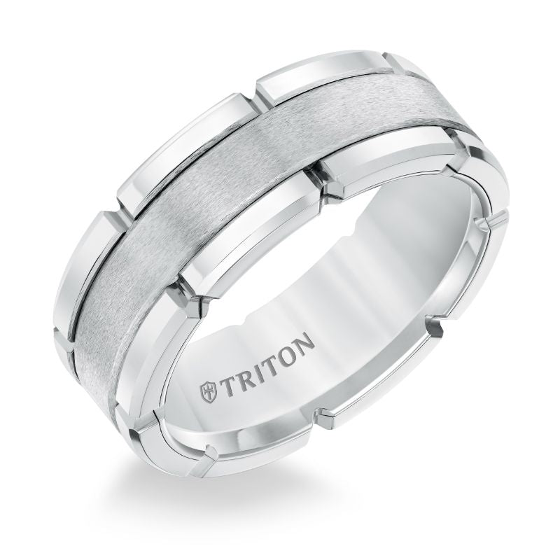 Triton Flat Flat Edge Stone Wedding Band