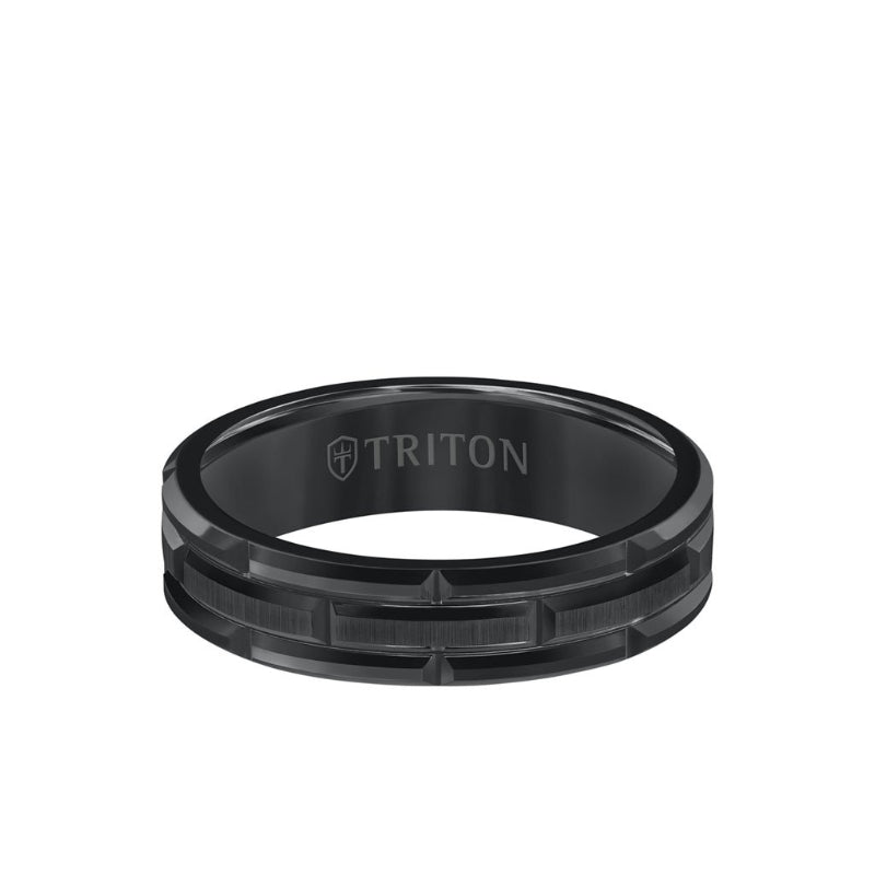 Triton Bevel Edge Brick Pattern Classic Wedding Band