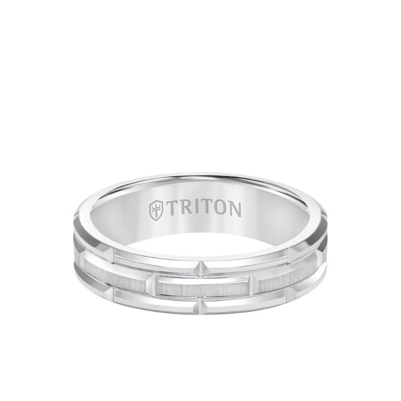 Triton Bevel Edge Brick Pattern Classic Wedding Band