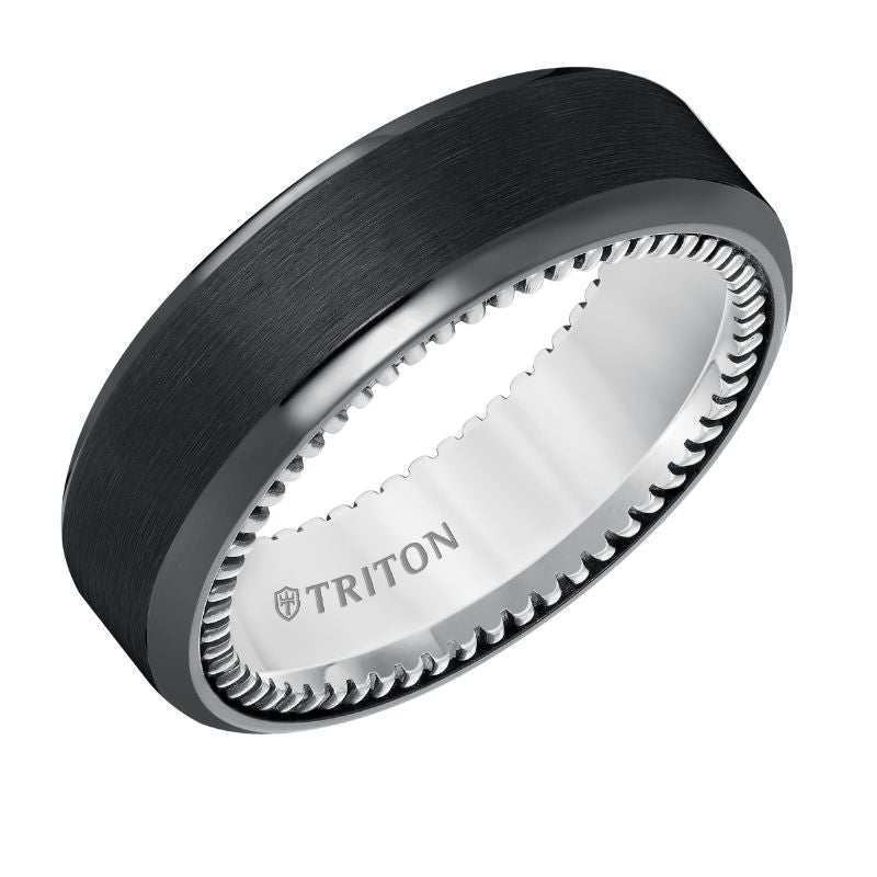 Triton Brush Finish Bevel Edge Contemporary Wedding Band