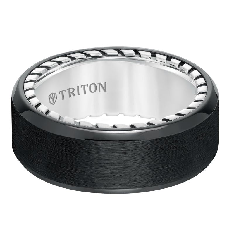 Triton Brush Finish Bevel Edge Contemporary Wedding Band