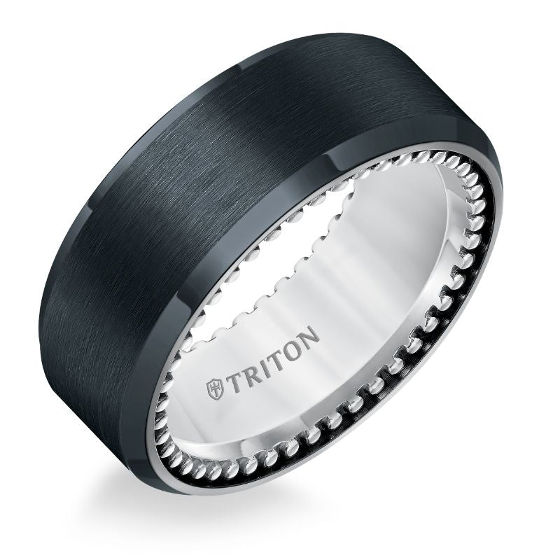 Triton Brush Finish Bevel Edge Contemporary Wedding Band