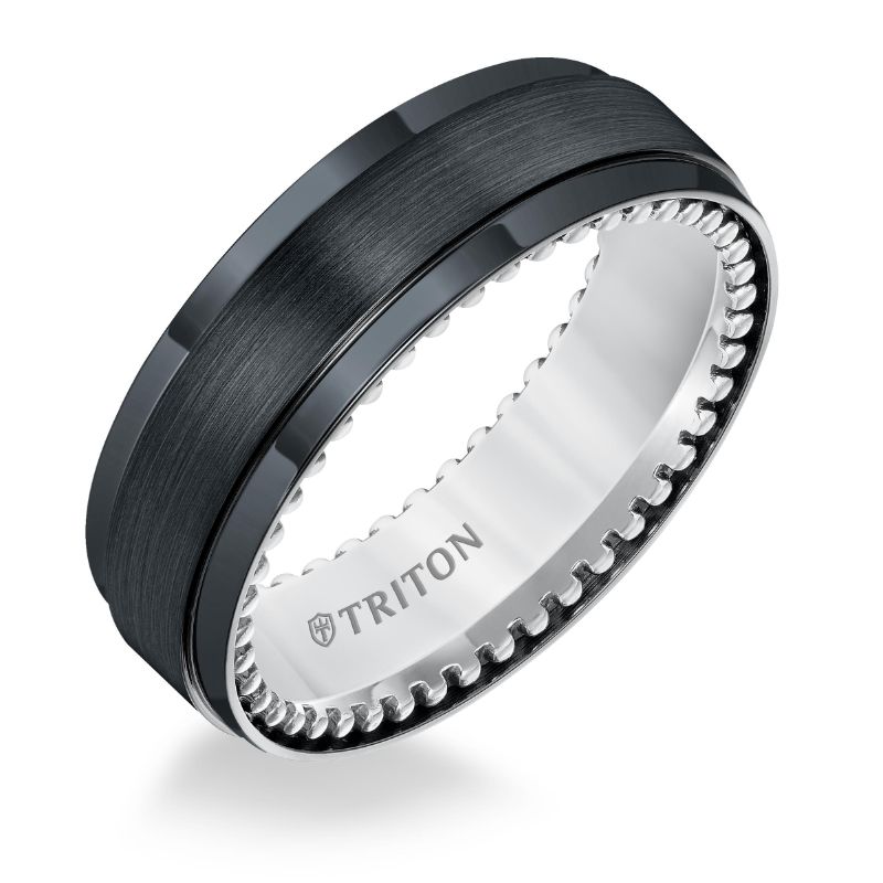 Triton Brush Finish Step Edge Contemporary Wedding Band