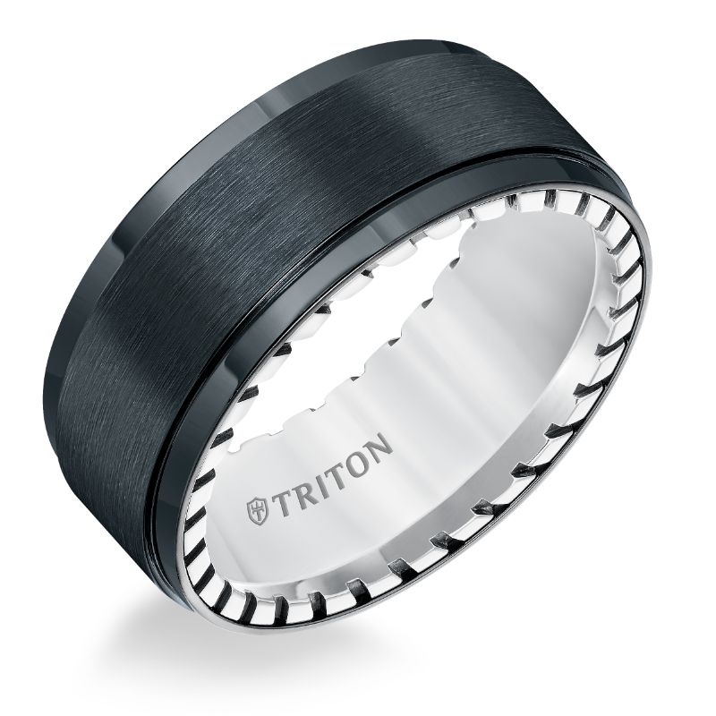 Triton Brush Finish Step Edge Contemporary Wedding Band