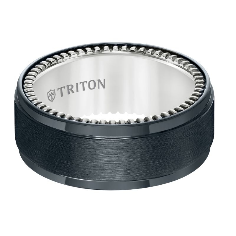 Triton Brush Finish Step Edge Contemporary Wedding Band