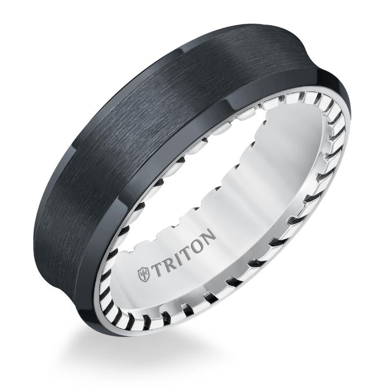 Triton Brush Finish Bevel Edge Contemporary Wedding Band