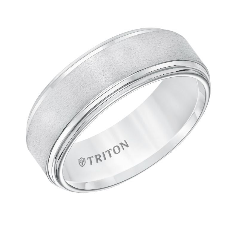 Triton Step Edge Satin Center Contemporary Wedding Band